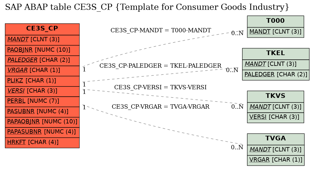 E-R Diagram for table CE3S_CP (Template for Consumer Goods Industry)