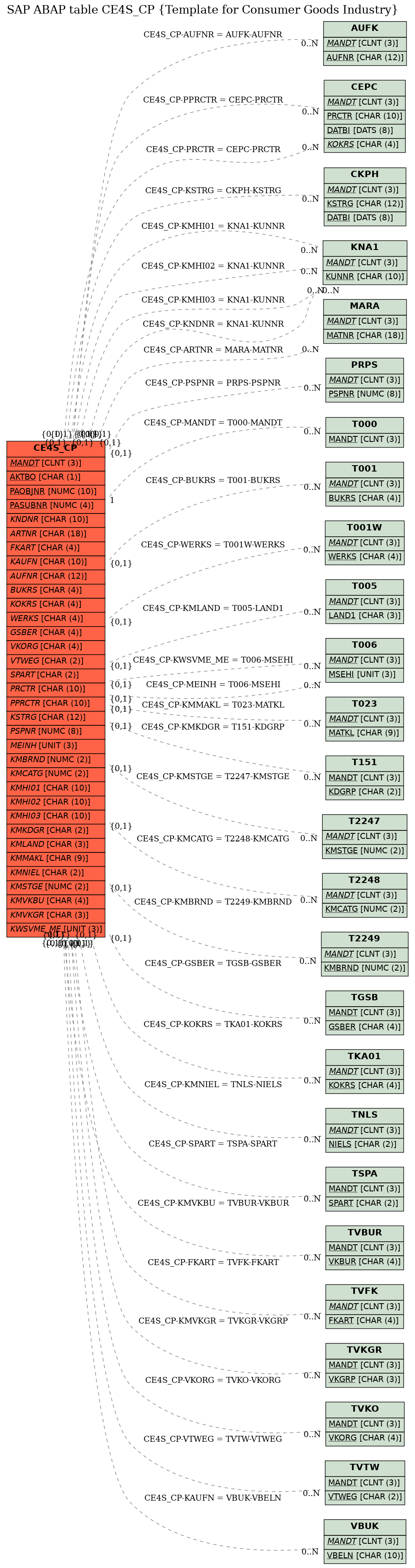 E-R Diagram for table CE4S_CP (Template for Consumer Goods Industry)