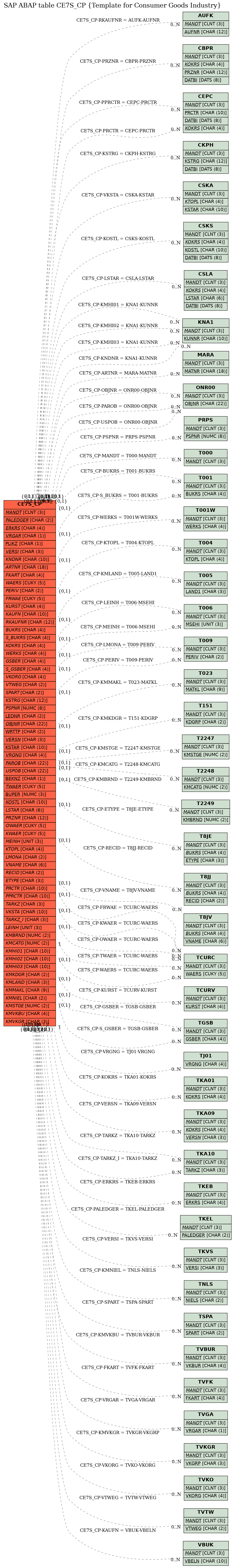 E-R Diagram for table CE7S_CP (Template for Consumer Goods Industry)