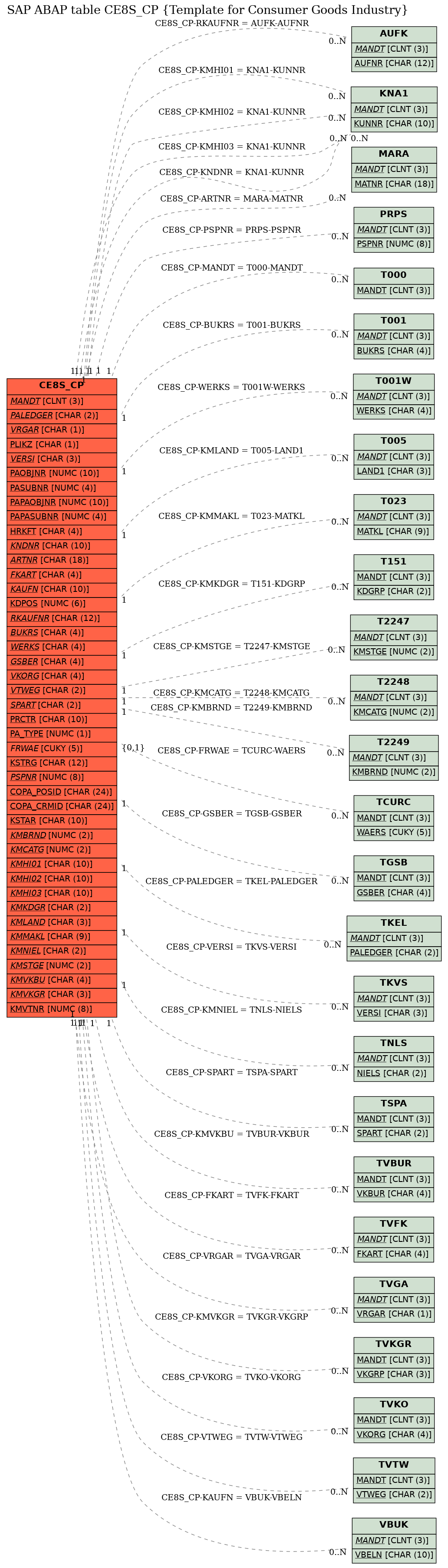 E-R Diagram for table CE8S_CP (Template for Consumer Goods Industry)