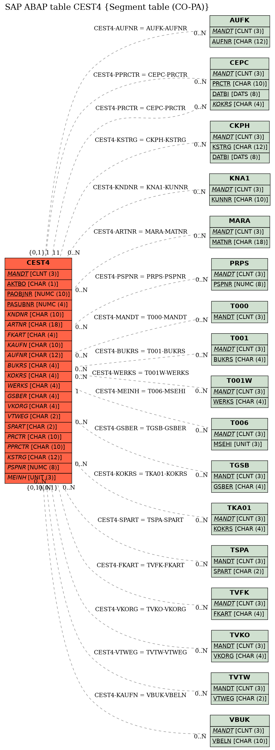 E-R Diagram for table CEST4 (Segment table (CO-PA))