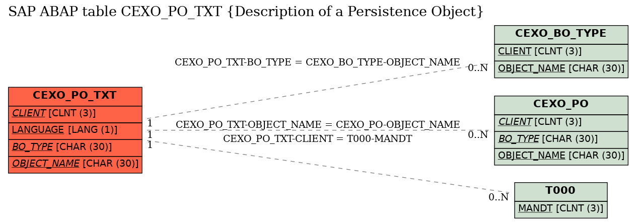 E-R Diagram for table CEXO_PO_TXT (Description of a Persistence Object)