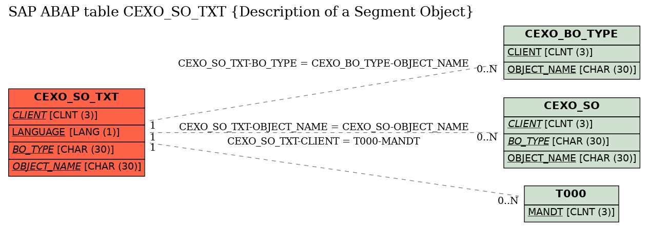 E-R Diagram for table CEXO_SO_TXT (Description of a Segment Object)