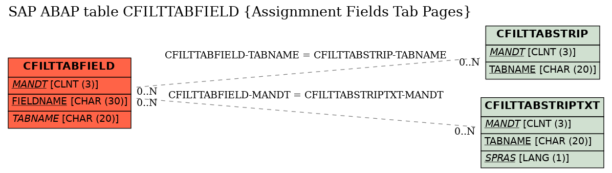 E-R Diagram for table CFILTTABFIELD (Assignmnent Fields Tab Pages)