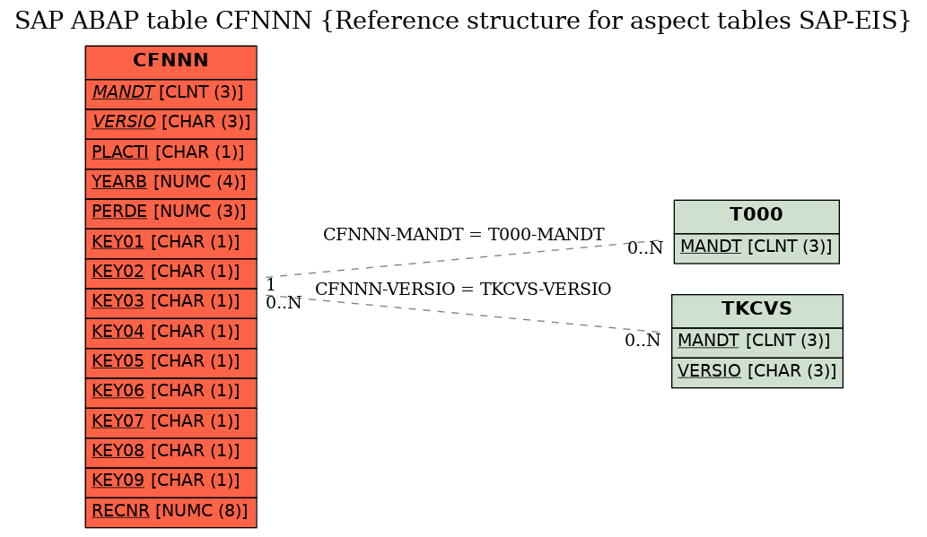 E-R Diagram for table CFNNN (Reference structure for aspect tables SAP-EIS)