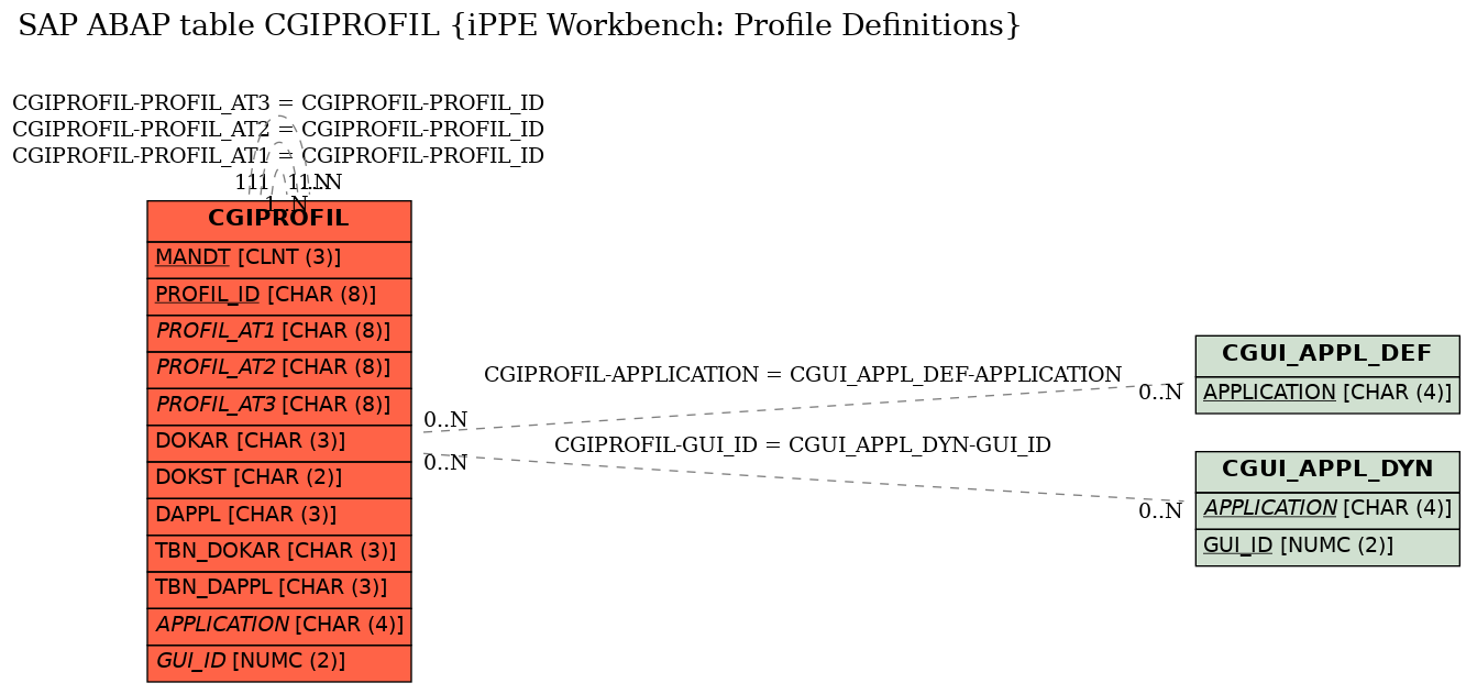 E-R Diagram for table CGIPROFIL (iPPE Workbench: Profile Definitions)