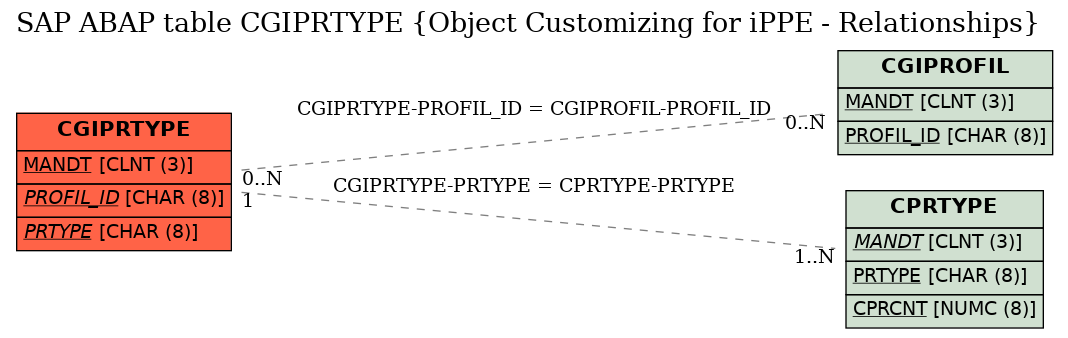 E-R Diagram for table CGIPRTYPE (Object Customizing for iPPE - Relationships)