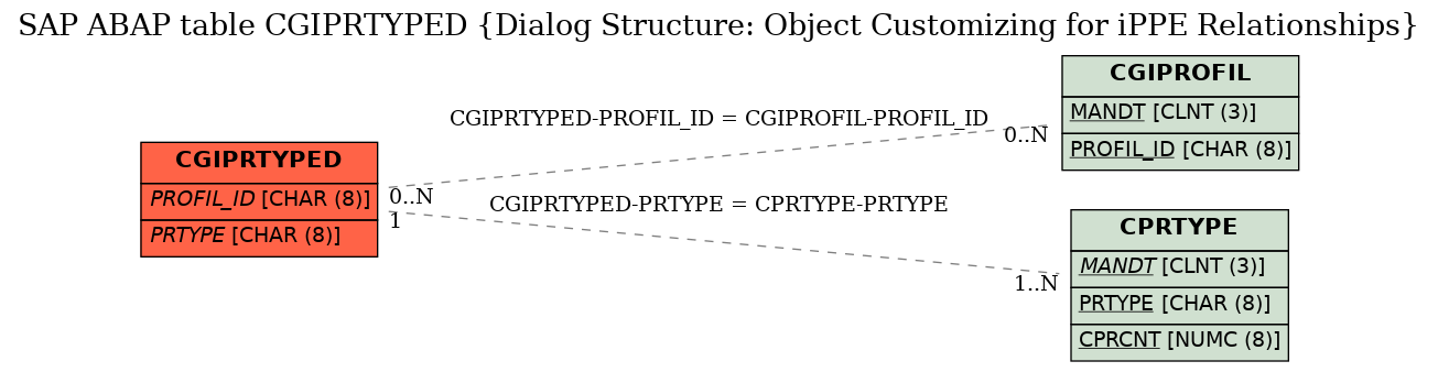 E-R Diagram for table CGIPRTYPED (Dialog Structure: Object Customizing for iPPE Relationships)