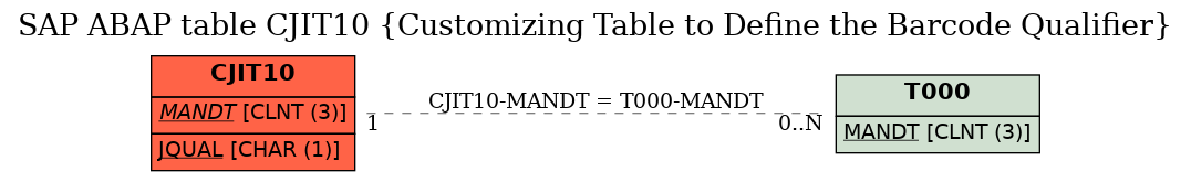 E-R Diagram for table CJIT10 (Customizing Table to Define the Barcode Qualifier)