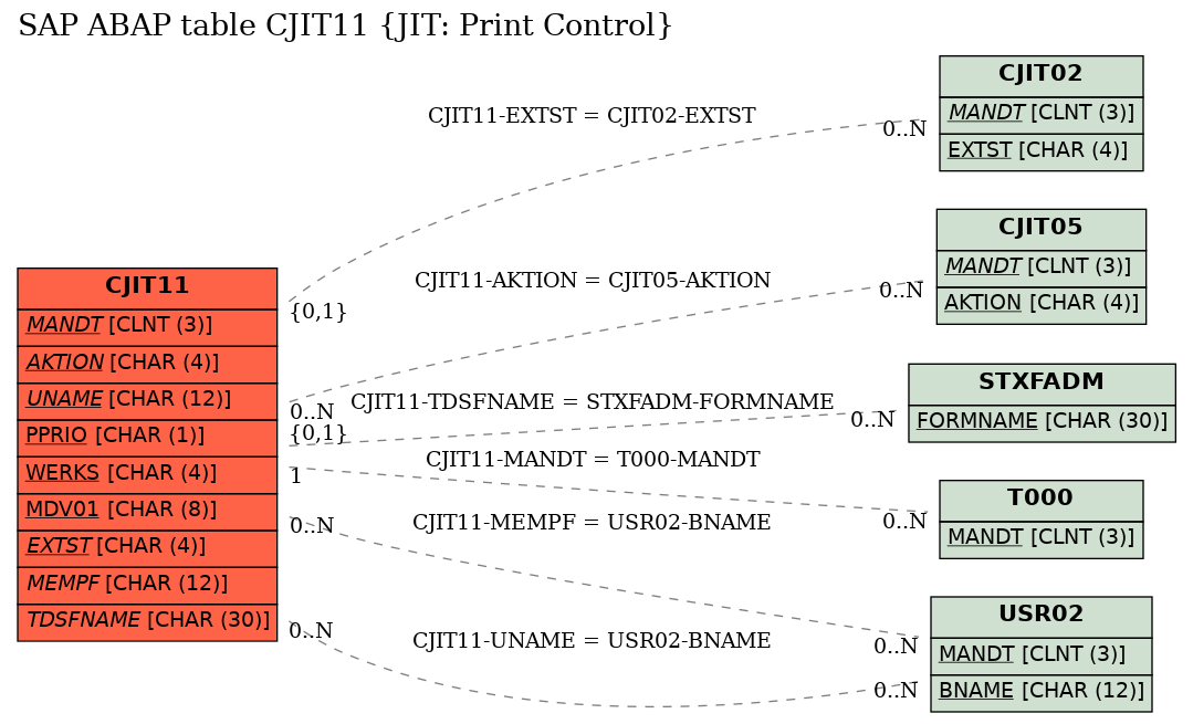 E-R Diagram for table CJIT11 (JIT: Print Control)