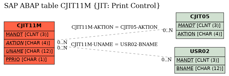 E-R Diagram for table CJIT11M (JIT: Print Control)