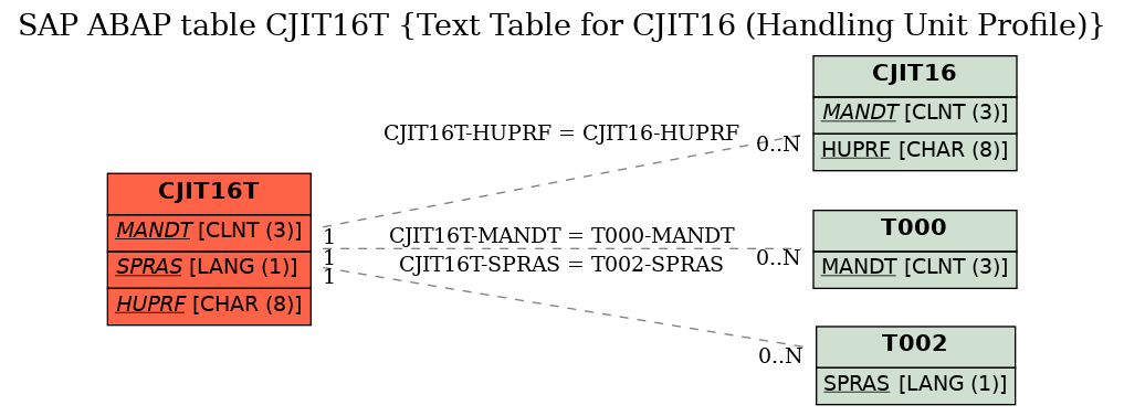 E-R Diagram for table CJIT16T (Text Table for CJIT16 (Handling Unit Profile))