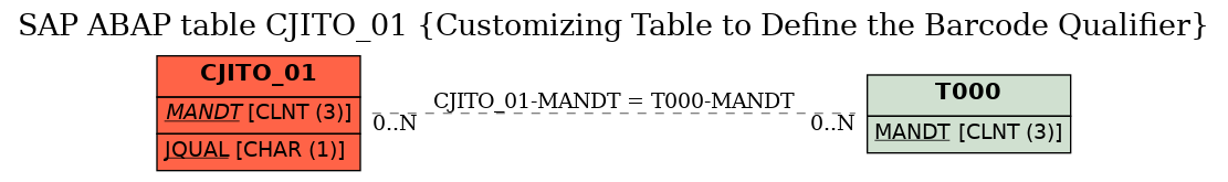 E-R Diagram for table CJITO_01 (Customizing Table to Define the Barcode Qualifier)