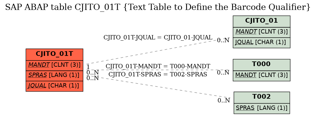 E-R Diagram for table CJITO_01T (Text Table to Define the Barcode Qualifier)