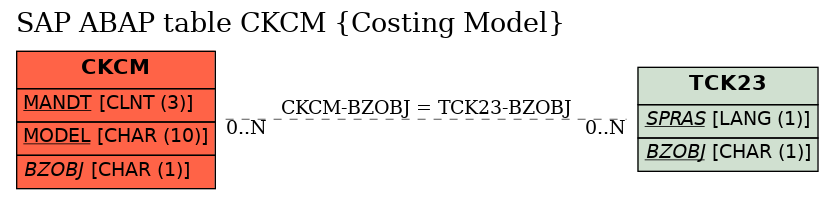 E-R Diagram for table CKCM (Costing Model)