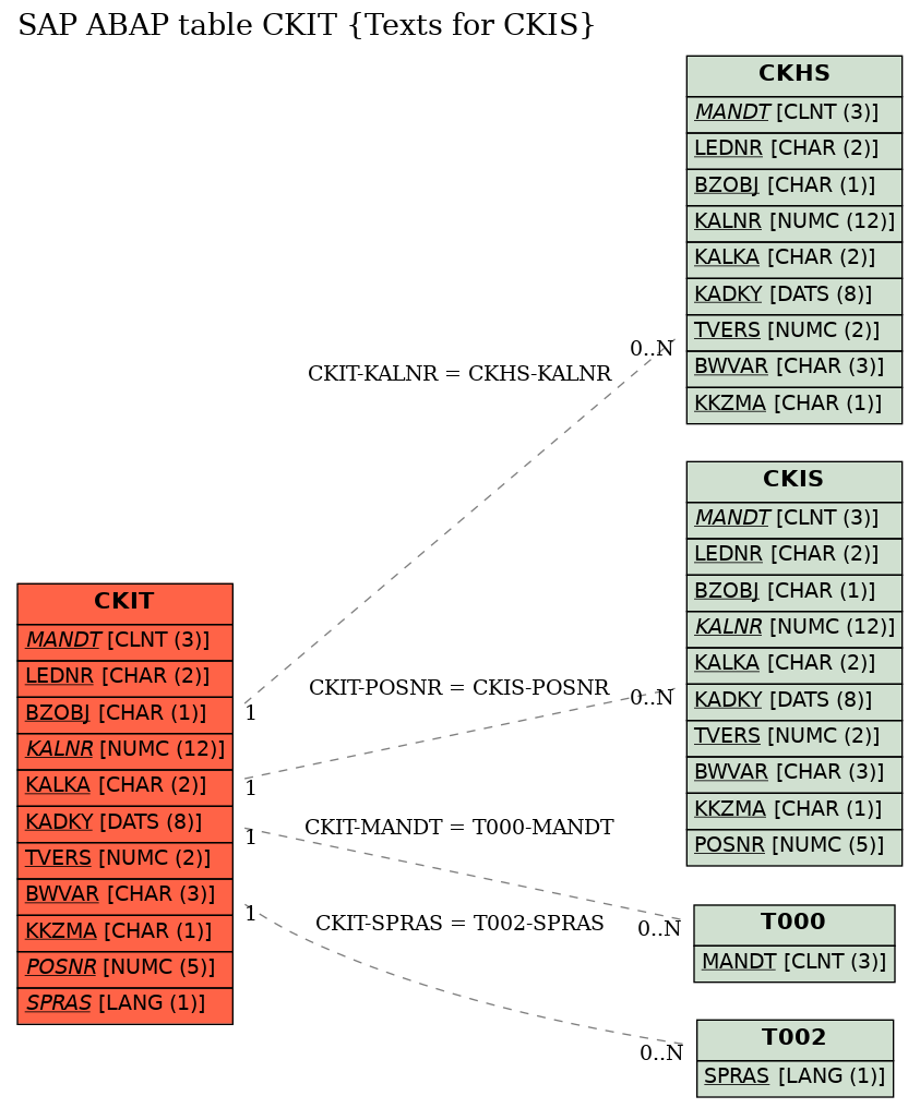 E-R Diagram for table CKIT (Texts for CKIS)