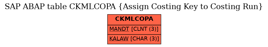 E-R Diagram for table CKMLCOPA (Assign Costing Key to Costing Run)