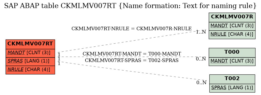 E-R Diagram for table CKMLMV007RT (Name formation: Text for naming rule)