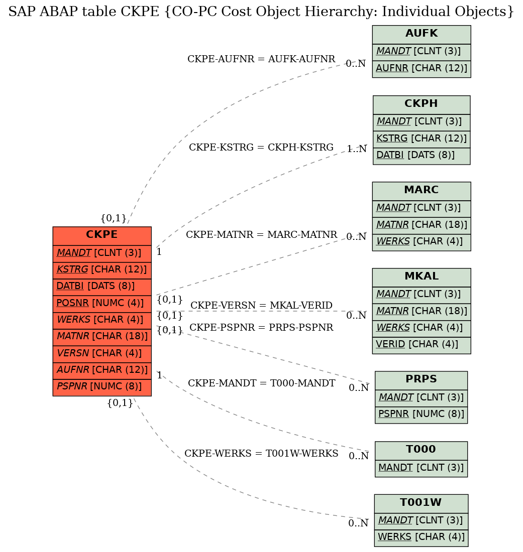 E-R Diagram for table CKPE (CO-PC Cost Object Hierarchy: Individual Objects)