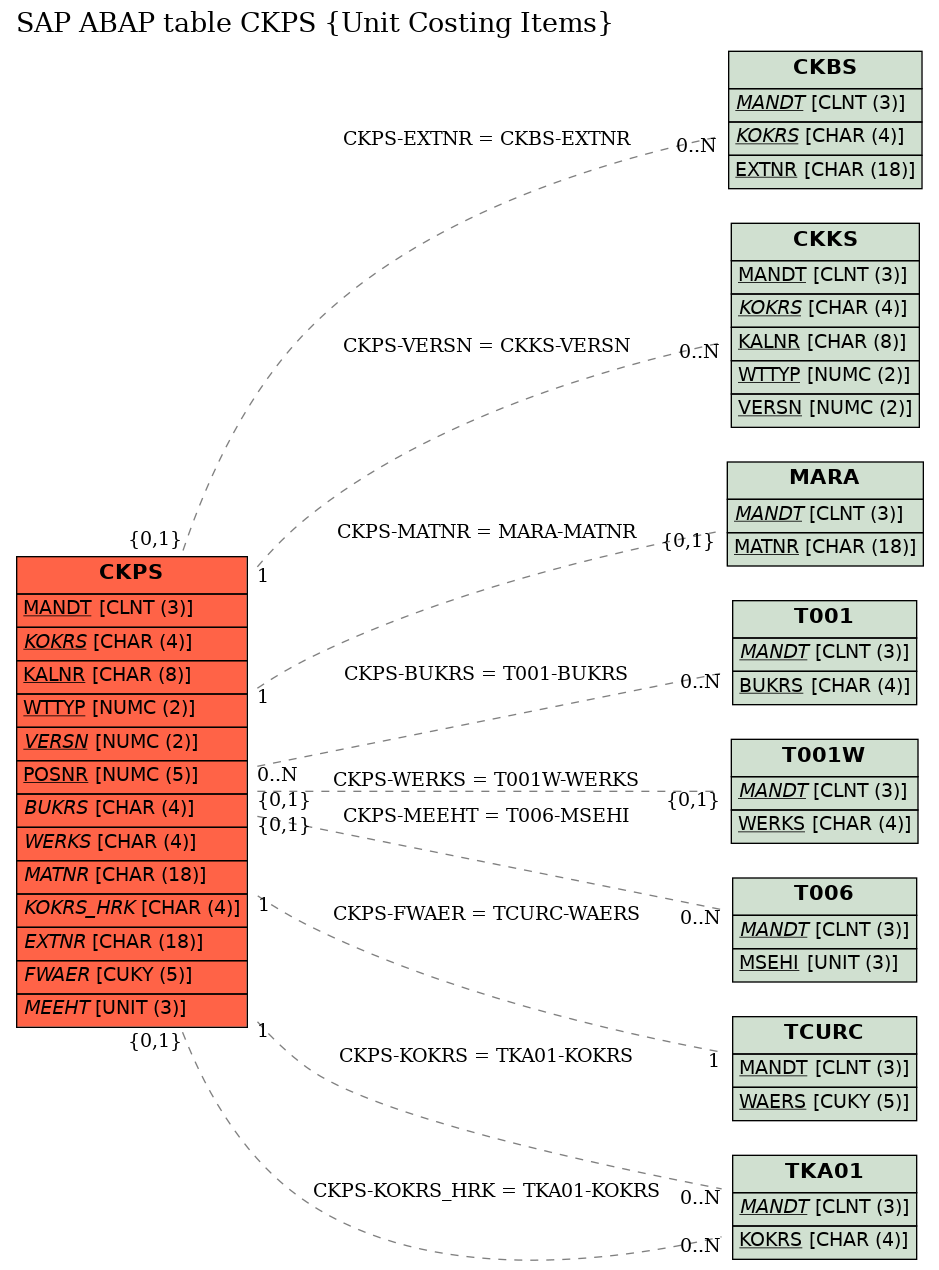 E-R Diagram for table CKPS (Unit Costing Items)