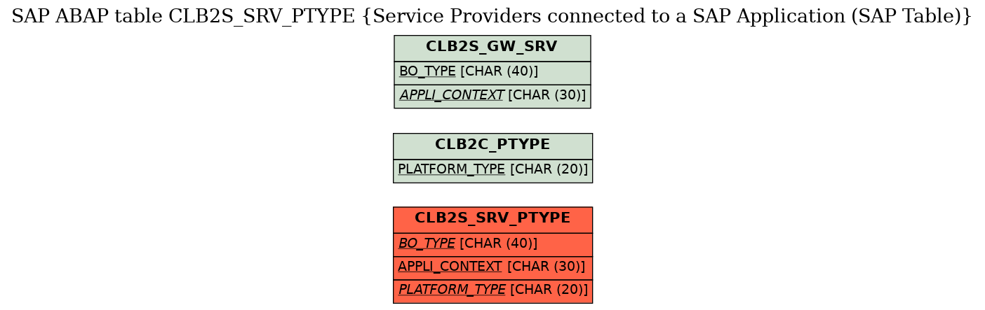 E-R Diagram for table CLB2S_SRV_PTYPE (Service Providers connected to a SAP Application (SAP Table))