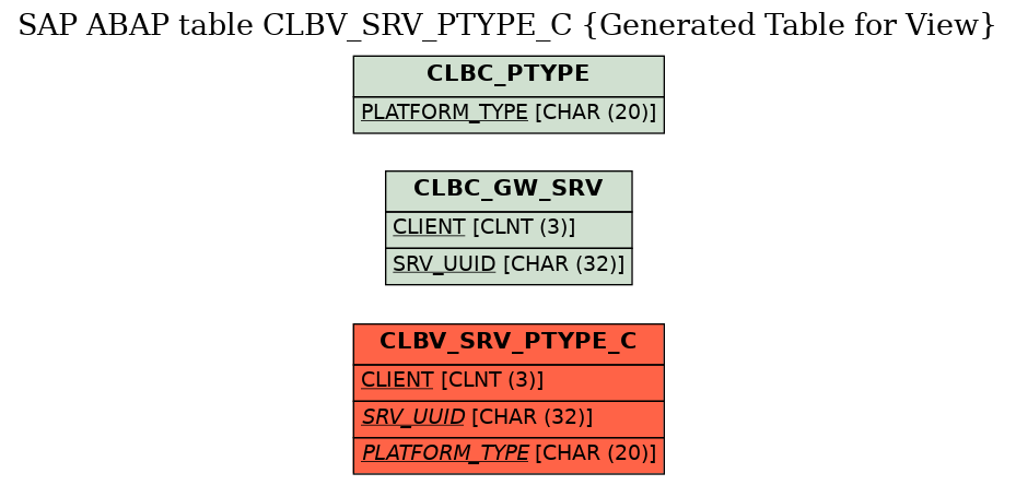 E-R Diagram for table CLBV_SRV_PTYPE_C (Generated Table for View)