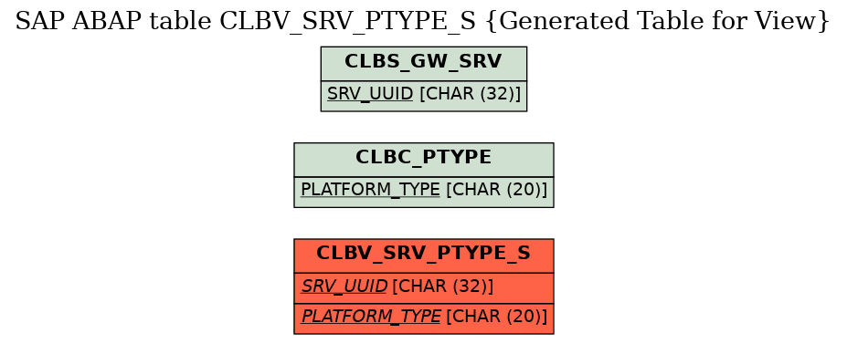 E-R Diagram for table CLBV_SRV_PTYPE_S (Generated Table for View)