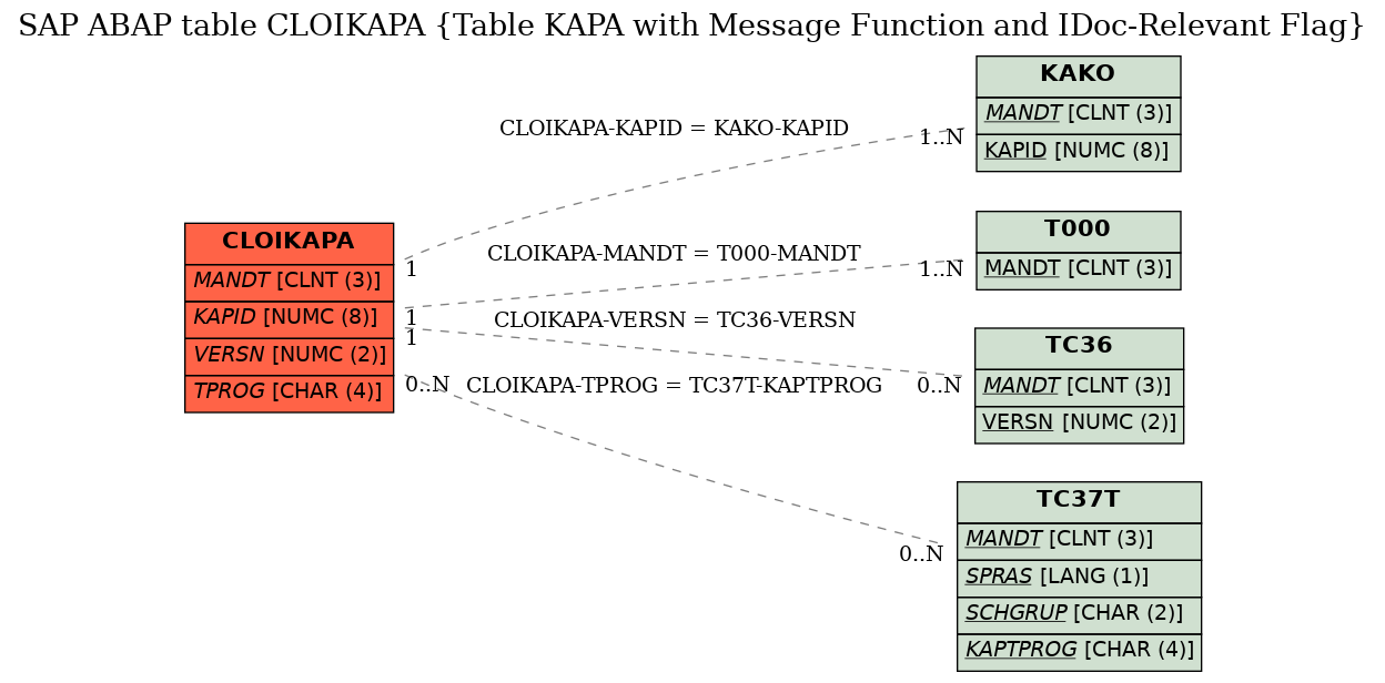 E-R Diagram for table CLOIKAPA (Table KAPA with Message Function and IDoc-Relevant Flag)