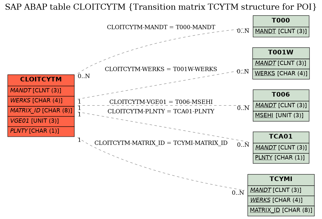 E-R Diagram for table CLOITCYTM (Transition matrix TCYTM structure for POI)