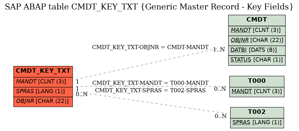 E-R Diagram for table CMDT_KEY_TXT (Generic Master Record - Key Fields)