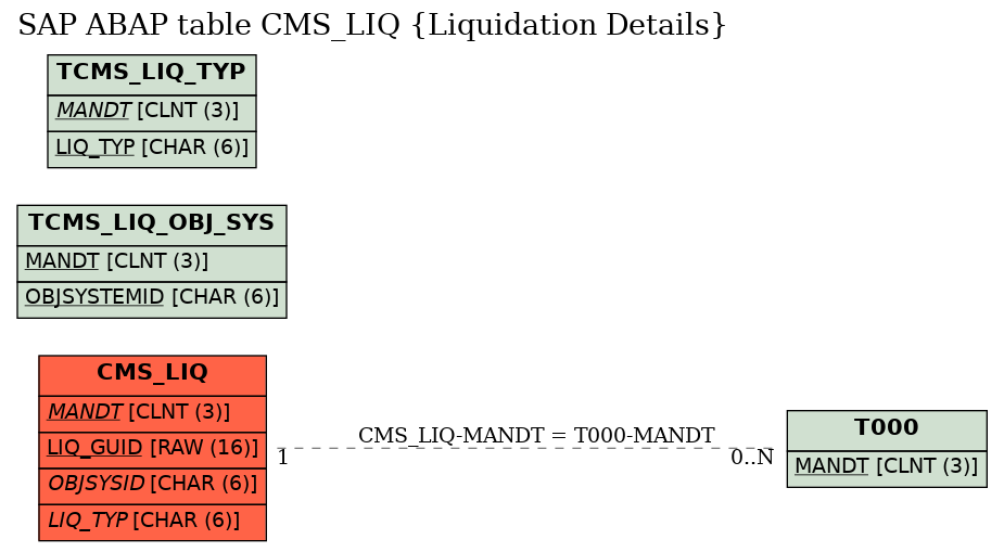 E-R Diagram for table CMS_LIQ (Liquidation Details)