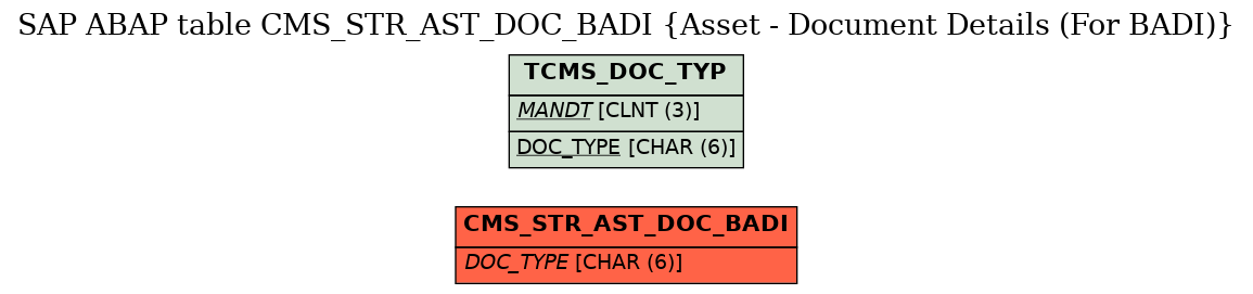 E-R Diagram for table CMS_STR_AST_DOC_BADI (Asset - Document Details (For BADI))