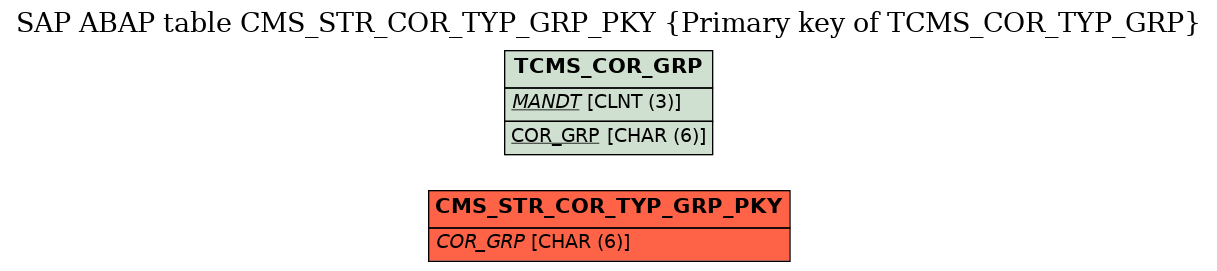 E-R Diagram for table CMS_STR_COR_TYP_GRP_PKY (Primary key of TCMS_COR_TYP_GRP)