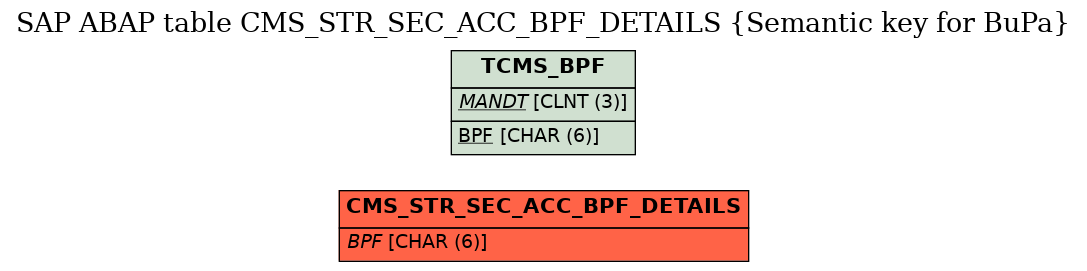E-R Diagram for table CMS_STR_SEC_ACC_BPF_DETAILS (Semantic key for BuPa)