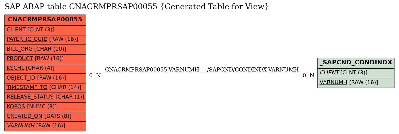 E-R Diagram for table CNACRMPRSAP00055 (Generated Table for View)