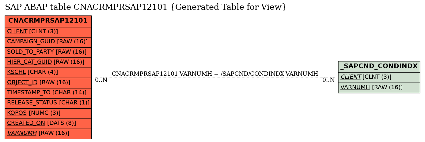 E-R Diagram for table CNACRMPRSAP12101 (Generated Table for View)