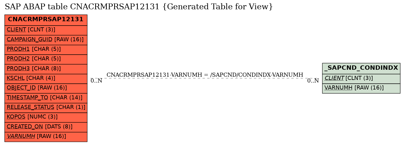 E-R Diagram for table CNACRMPRSAP12131 (Generated Table for View)