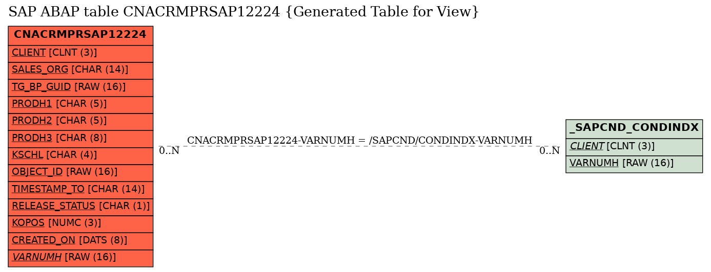 E-R Diagram for table CNACRMPRSAP12224 (Generated Table for View)