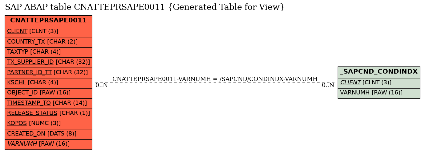 E-R Diagram for table CNATTEPRSAPE0011 (Generated Table for View)