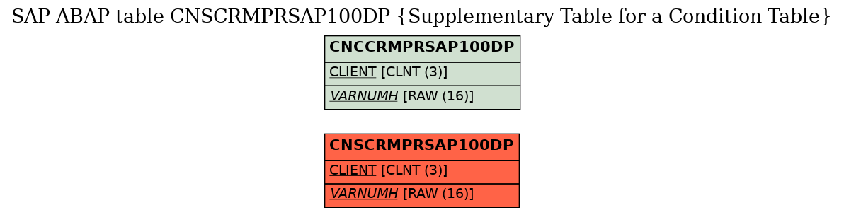 E-R Diagram for table CNSCRMPRSAP100DP (Supplementary Table for a Condition Table)