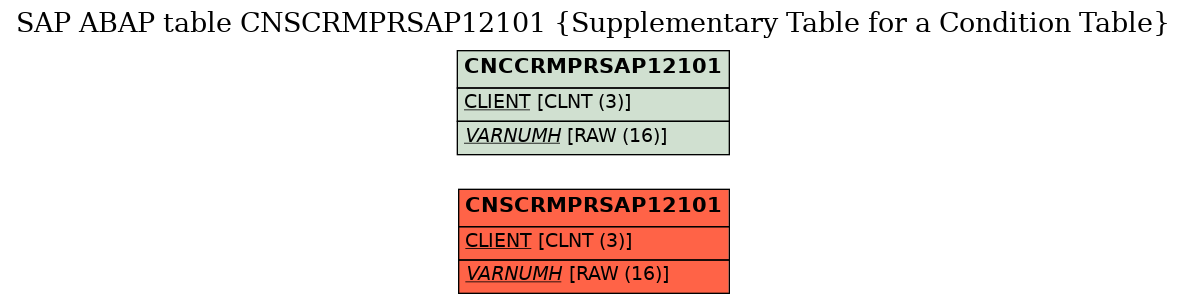 E-R Diagram for table CNSCRMPRSAP12101 (Supplementary Table for a Condition Table)