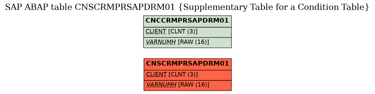 E-R Diagram for table CNSCRMPRSAPDRM01 (Supplementary Table for a Condition Table)