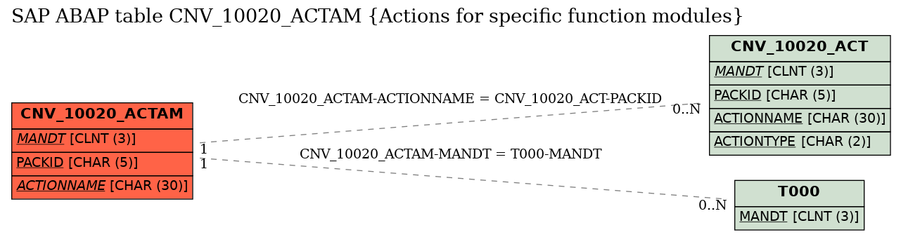 E-R Diagram for table CNV_10020_ACTAM (Actions for specific function modules)