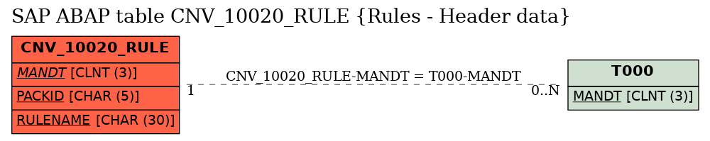 E-R Diagram for table CNV_10020_RULE (Rules - Header data)