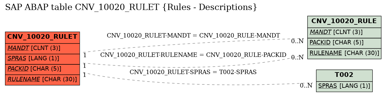 E-R Diagram for table CNV_10020_RULET (Rules - Descriptions)