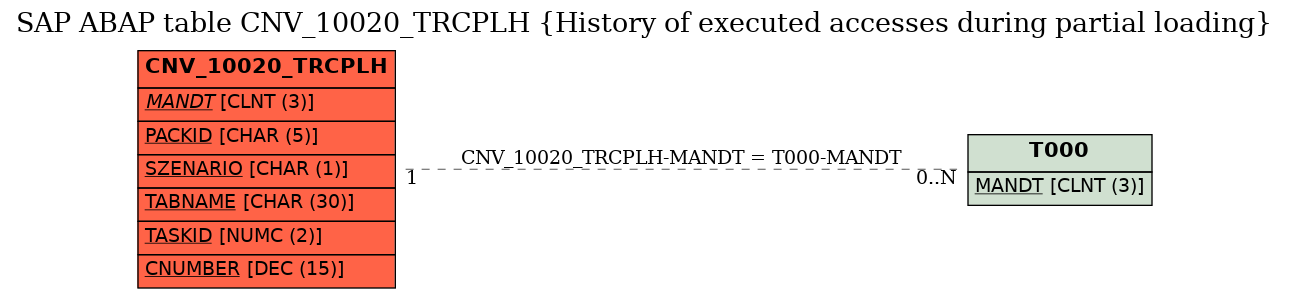 E-R Diagram for table CNV_10020_TRCPLH (History of executed accesses during partial loading)