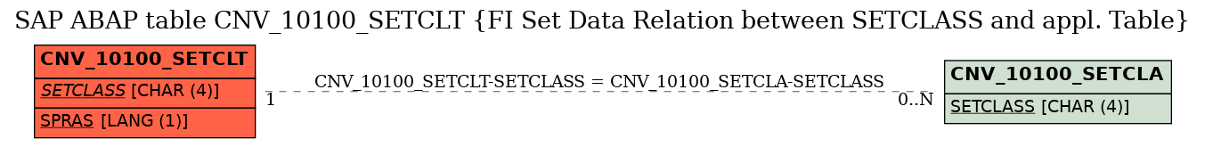 E-R Diagram for table CNV_10100_SETCLT (FI Set Data Relation between SETCLASS and appl. Table)
