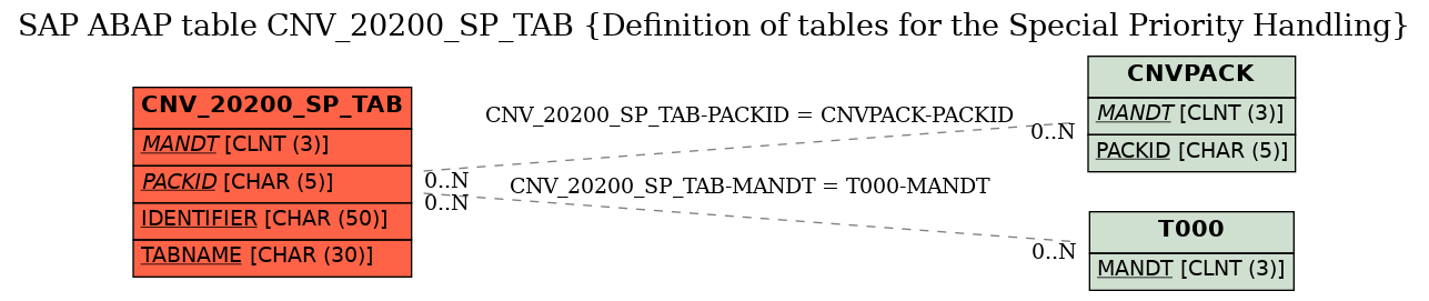 E-R Diagram for table CNV_20200_SP_TAB (Definition of tables for the Special Priority Handling)