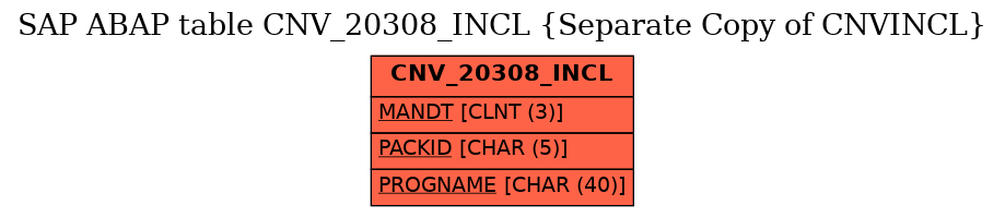 E-R Diagram for table CNV_20308_INCL (Separate Copy of CNVINCL)