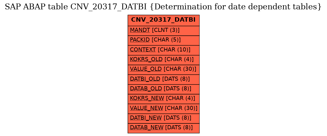 E-R Diagram for table CNV_20317_DATBI (Determination for date dependent tables)